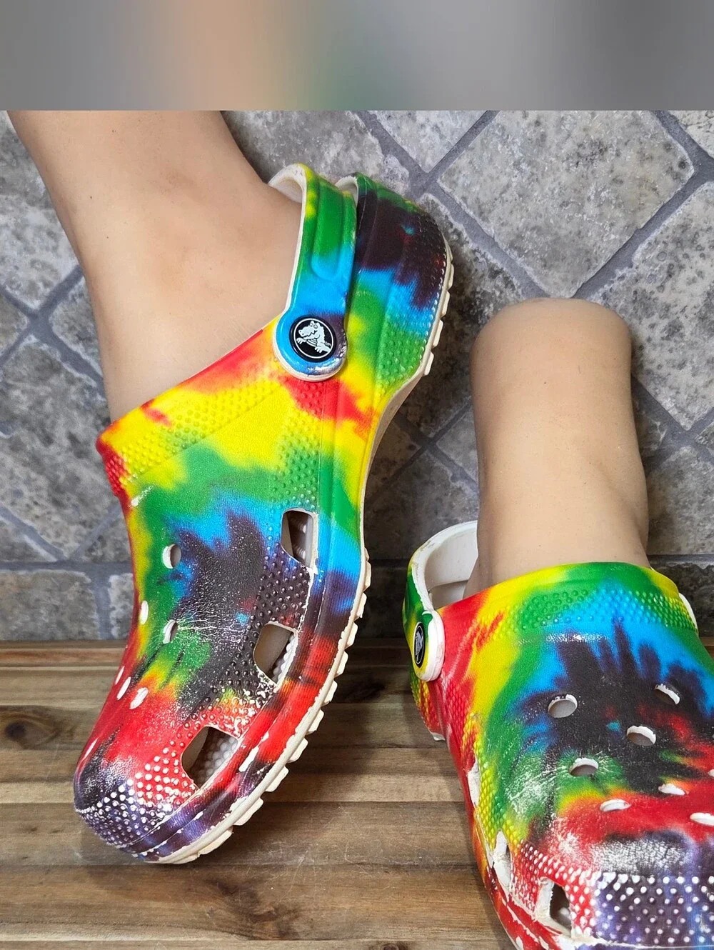 Crocs Baya Classic Tie Dye Unisex Clogs Slip On Shoes Multicolor White Sz W9 M7